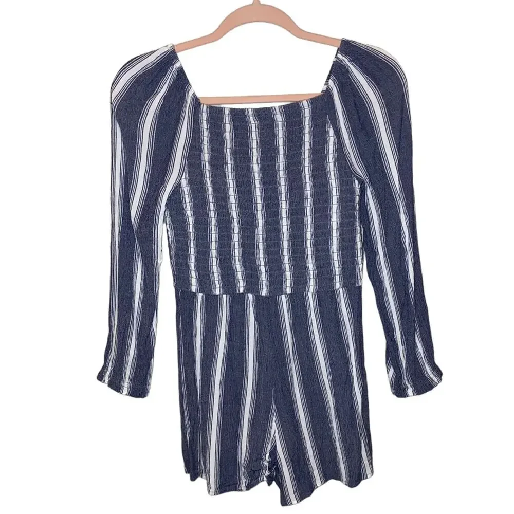 Justice Girls Blue White Striped Smocked Romper Size‎ 12 Boho Tassel